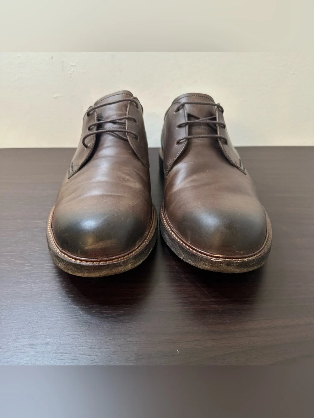 ECCO Kenton Vintage Brown Leather Plain Toe Lace-up Derby Oxford Men's Shoes 11